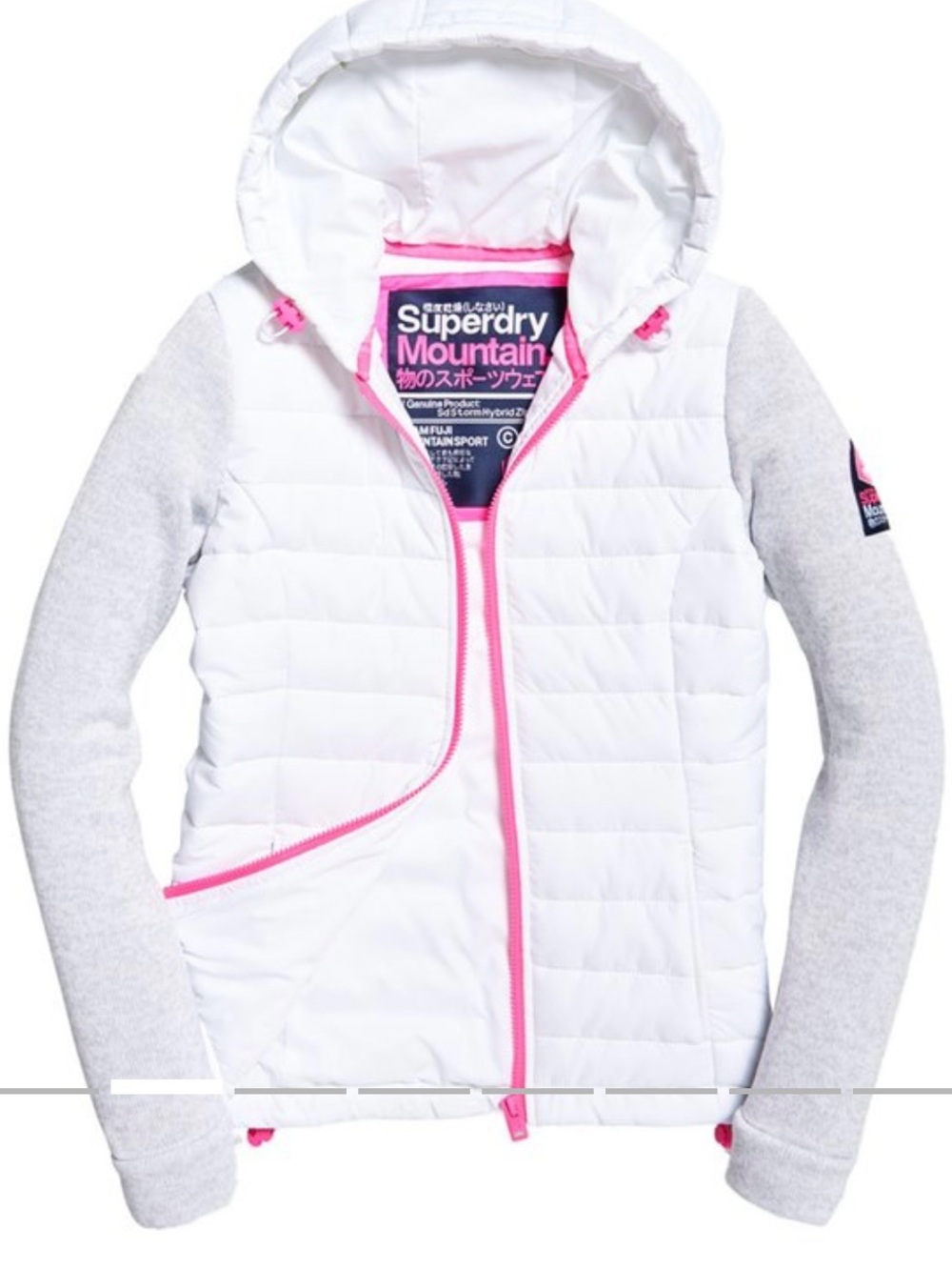 Superdry Mountain Storm Hybrid Ziphood hoodie Women White Pink US 10/ UK Large